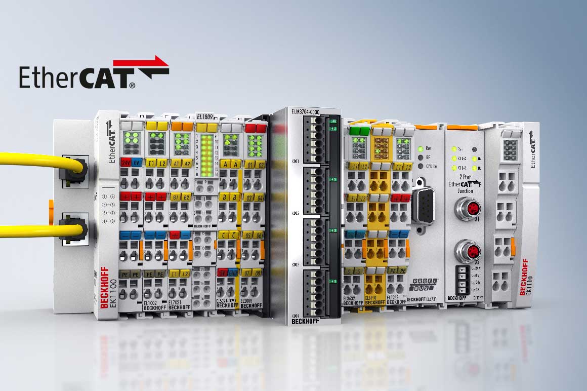 The EL terminals can easily be mixed with the measuring terminals. Other EtherCAT I/O systems such as the EP/EPP system (IP 67 waterproof) or the EJ modules for series use can also easily be connected to the Beckhoff measurement technology.