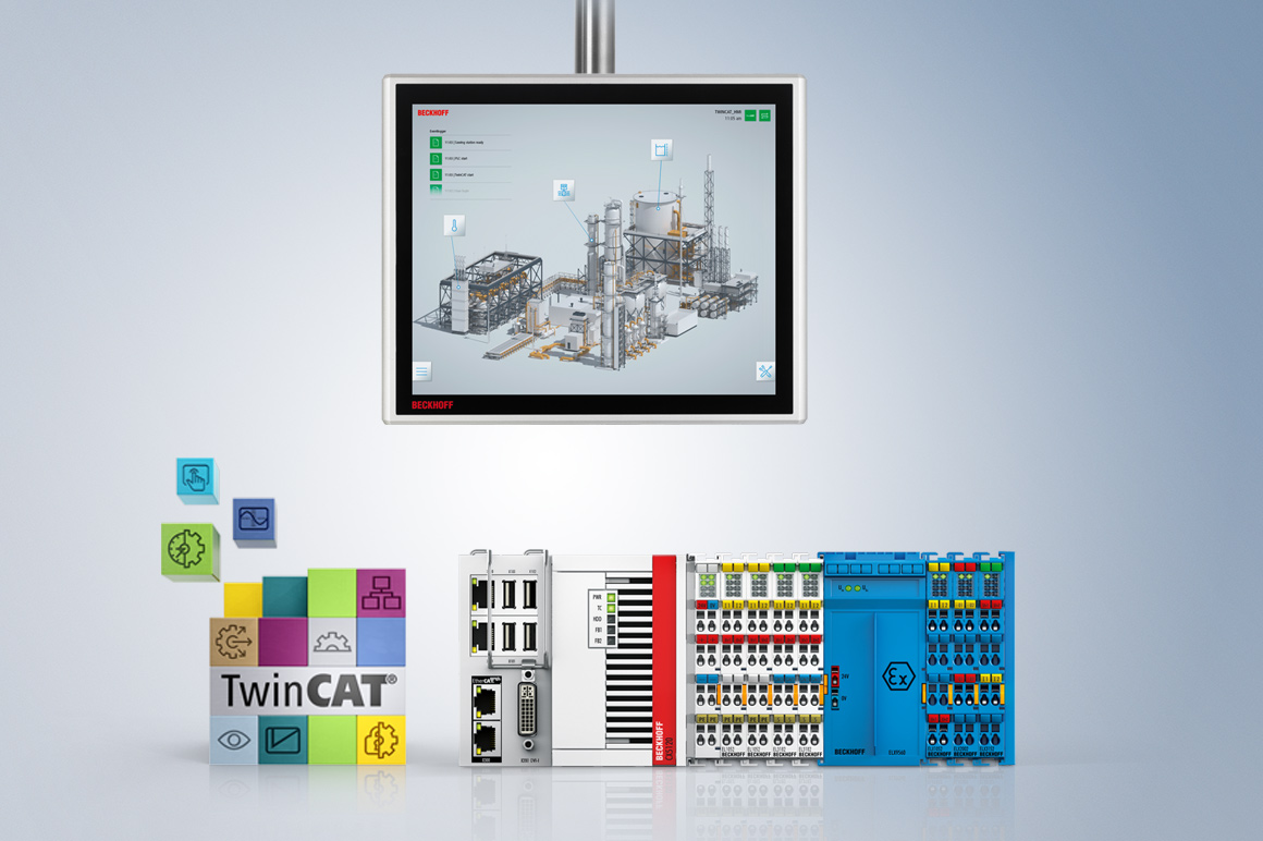 PC-based control integrates all control functions on a single platform. For the process industry, a comprehensive modular range of components is available for the implementation of integrated solution concepts for communication from zone 0/20 to the cloud.