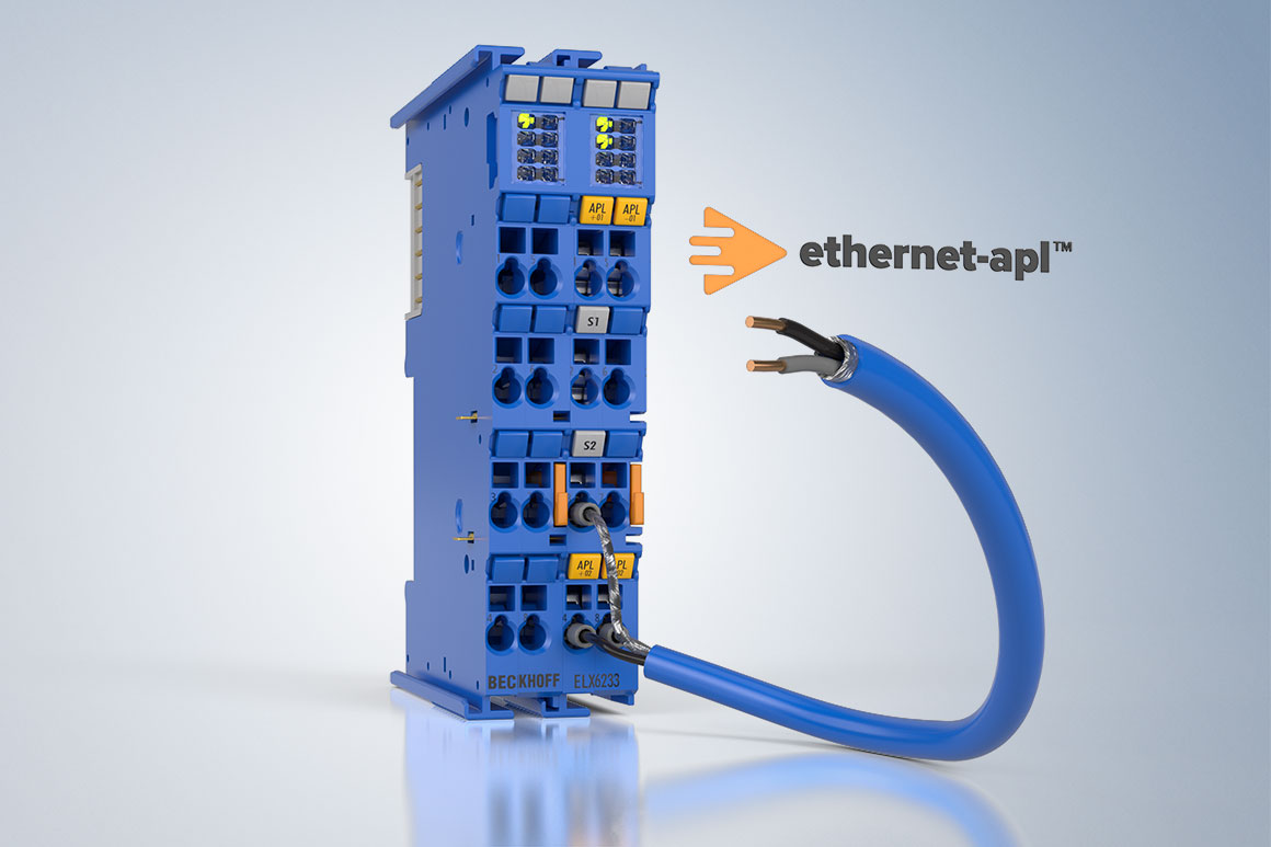 Complete data acquisition with Ethernet-APL: With the ELX6233 EtherCAT Terminal, Ethernet-APL field devices can be integrated in a modular way.