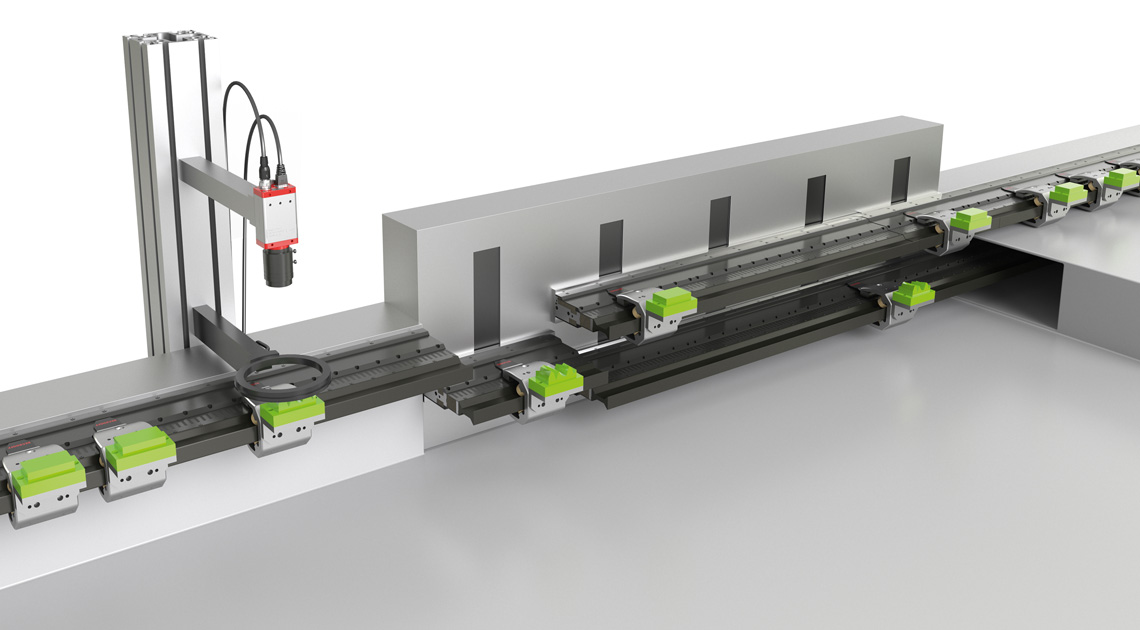 The flexible insertion and removal of products via the Track Management enables individual quality control and product reworking without interrupting the running production flow, for example by simply removing bad parts (below).