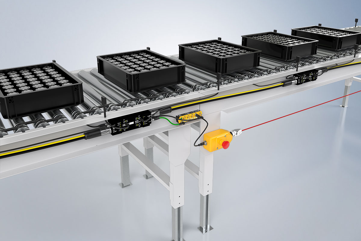 In battery cell transport, the EP7402 is used to control roller conveyor systems.