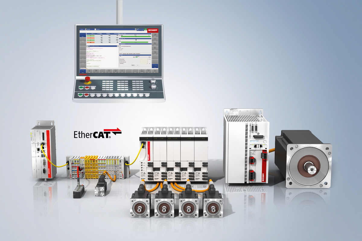 The Beckhoff control system: Industrial PCs with state-of-the-art multi-core technology as the hardware platform, the TwinCAT software as the real-time controller with cycle times down to 50 µs, EtherCAT, the fastest real-time Ethernet approach worldwide, as well as the bundling of all machine functions in software provide significant cost reduction from the engineering to the operation of the machine or plant. 
