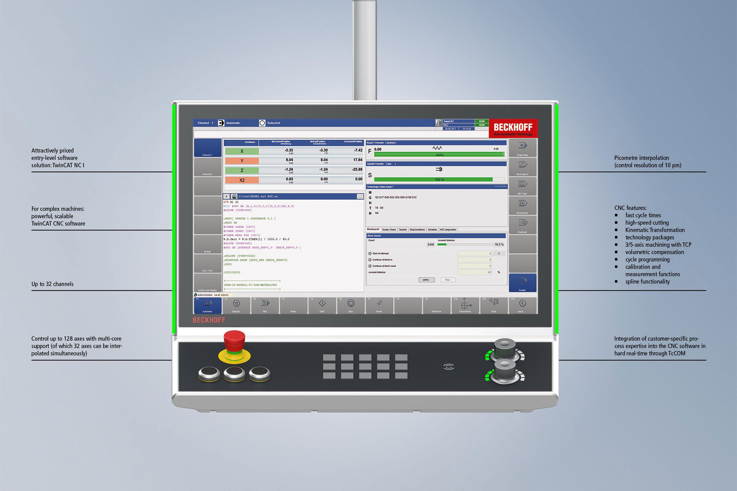Control Panels for sheet metal working with innovative multi-touch operating technology. A push-button extension that is optimized for CNC applications is available for simple and convenient machine operation. 