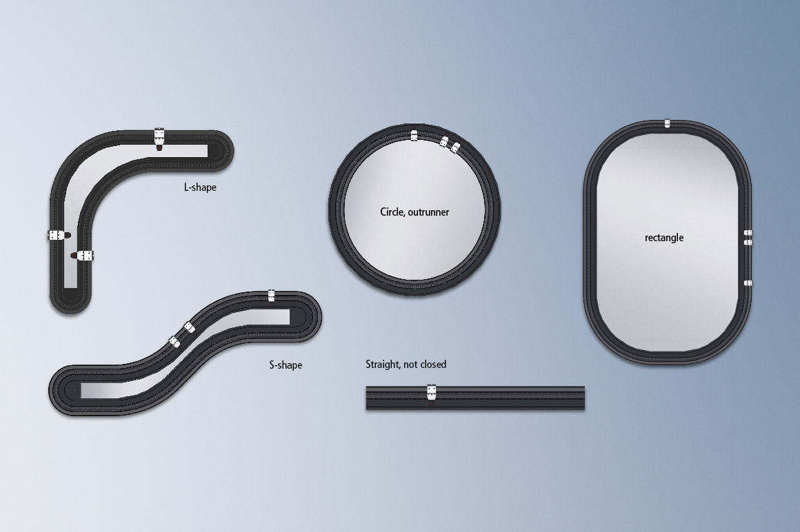 Straight and curved sections with different diameters allow application-specific travel paths. 