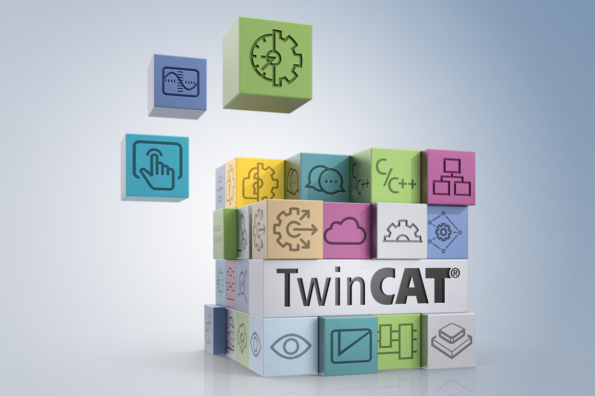 TwinCAT is a tool chain that is optimized for mechanical engineering, simplifying the implementation of all control applications. HMI, IoT communication and analytical functions can be implemented. 