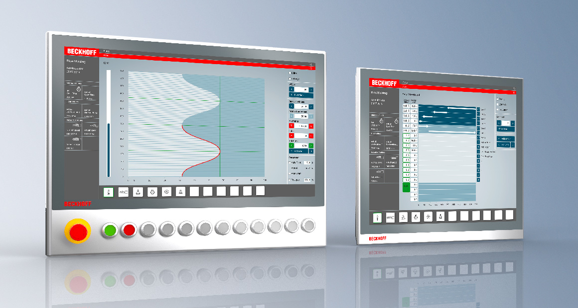 Depending on the system execution and size, Beckhoff offers Control Panels in different form factors. In TwinCAT HMI, users have an innovative and sustainable tool at their disposal for creating user interfaces for blow molding machines. Prefabricated HMI components, such as the wall thickness editor, can be used directly or customized by the machine manufacturer.