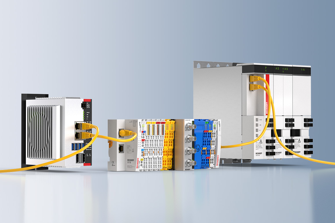 EtherCAT combines the fieldbus communication for I/Os, the secure communication for TwinSAFE, and – of course – the drive communication in a single system. 