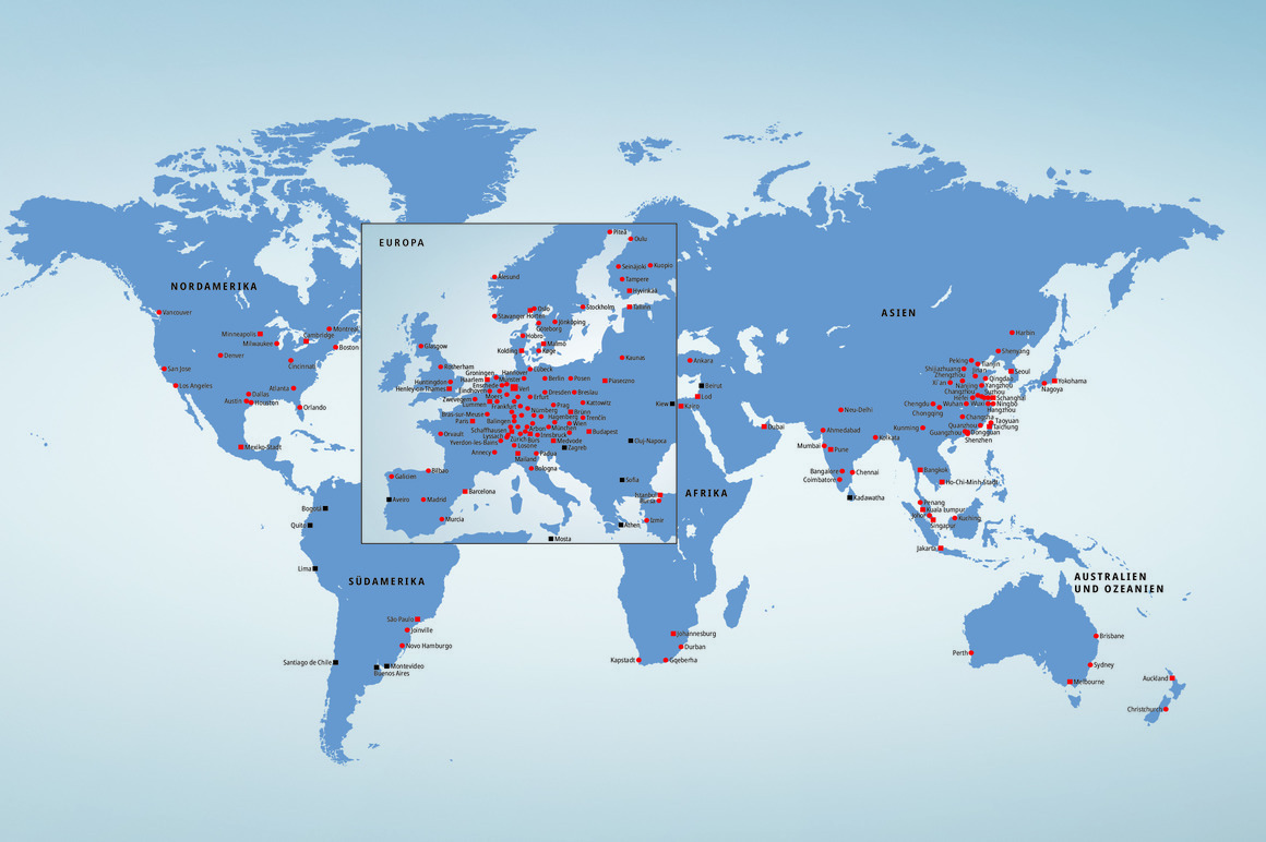 Durch unsere Präsenz in über 75 Ländern erhalten global aktive Kunden weltweit schnellen Service und technischen Support in der jeweiligen Landessprache.