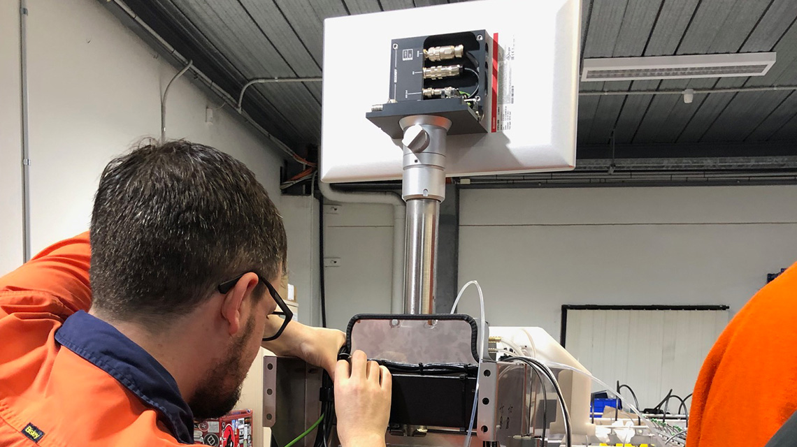 Ampcontrol’s apprentice Michael Cotton works on a Ventasys ventilator. 