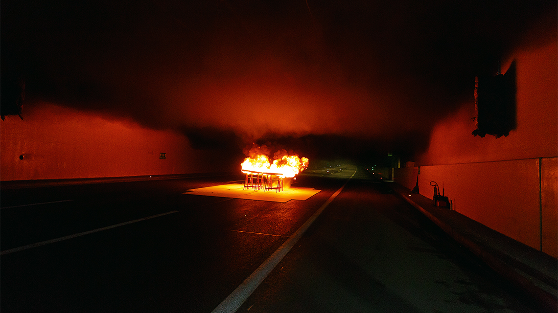 A fire test in the Kaisermühlen Tunnel. 