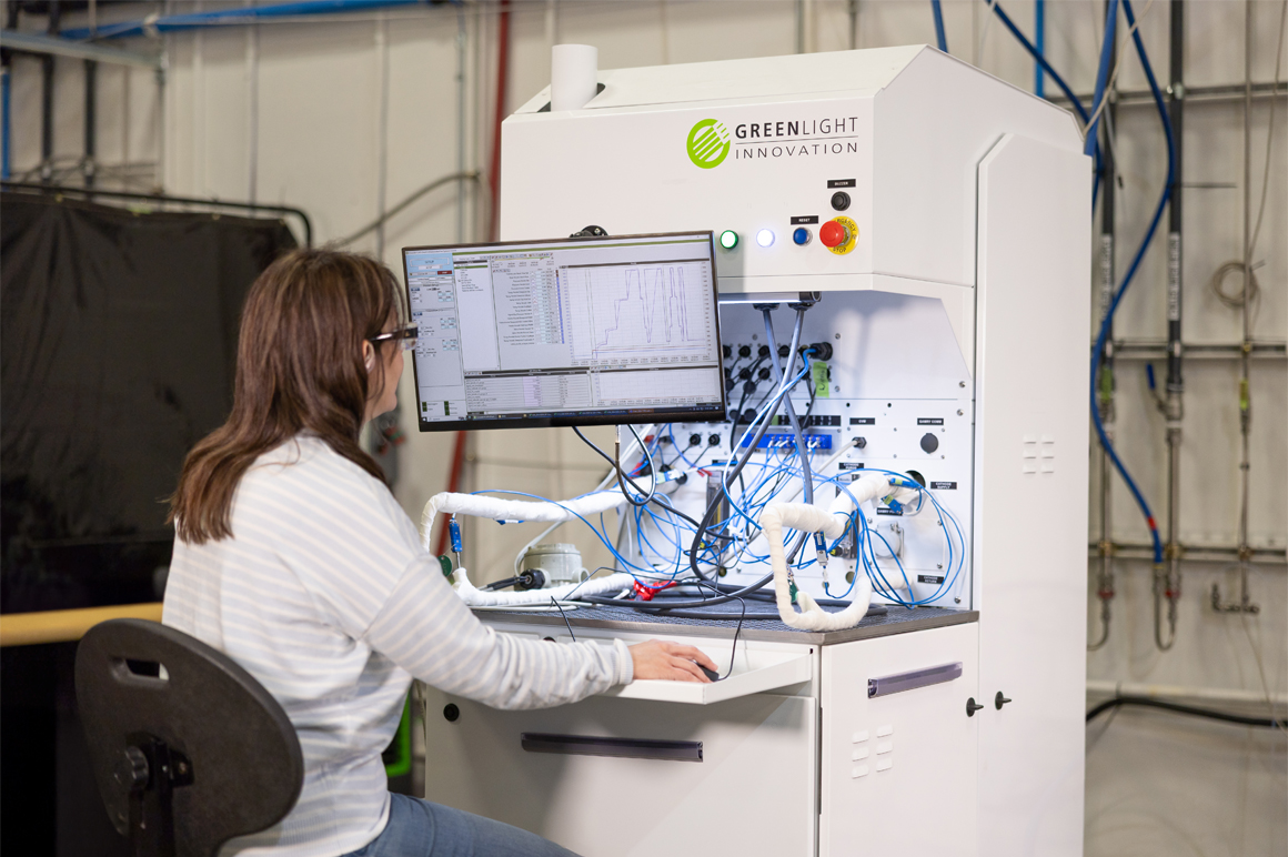The Greenlight electrolyzer test station evaluates and validates performance, durability, and efficiency.