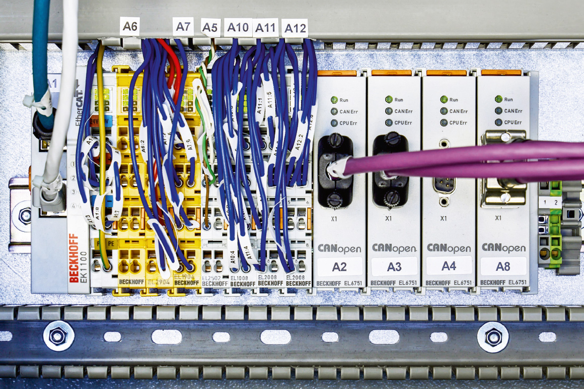 The CAN messages recorded by the remote control box using EL6751 EtherCAT Terminals are modified by a CX20x0 Embedded PC according to the test sequence and sent back to the truck’s control units.