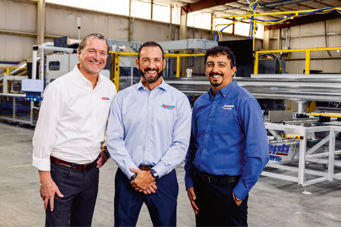 (from left) Paxton Shantz, Digital Manufacturing Industry Manager, Beckhoff USA, along with Tom Vajdic, Vice President of Sales, and Albert Arustamyan, Controls Engineering Manager, both from Joseph Machine.