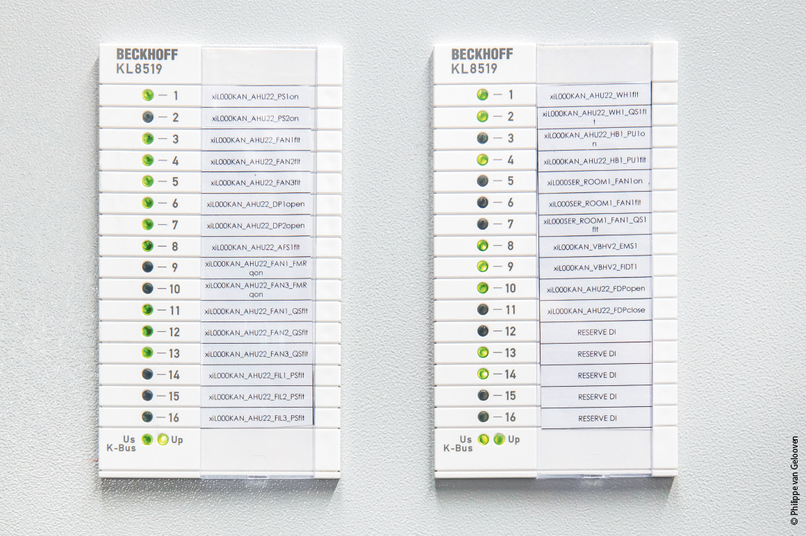 The technical equipment is operated on site via KL8519 input signaling modules and KL8528 (digital) and KL8548 (analog) output modules.