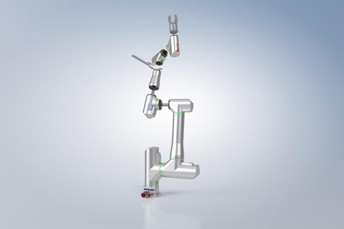 Internal media feed from the base to the end effector