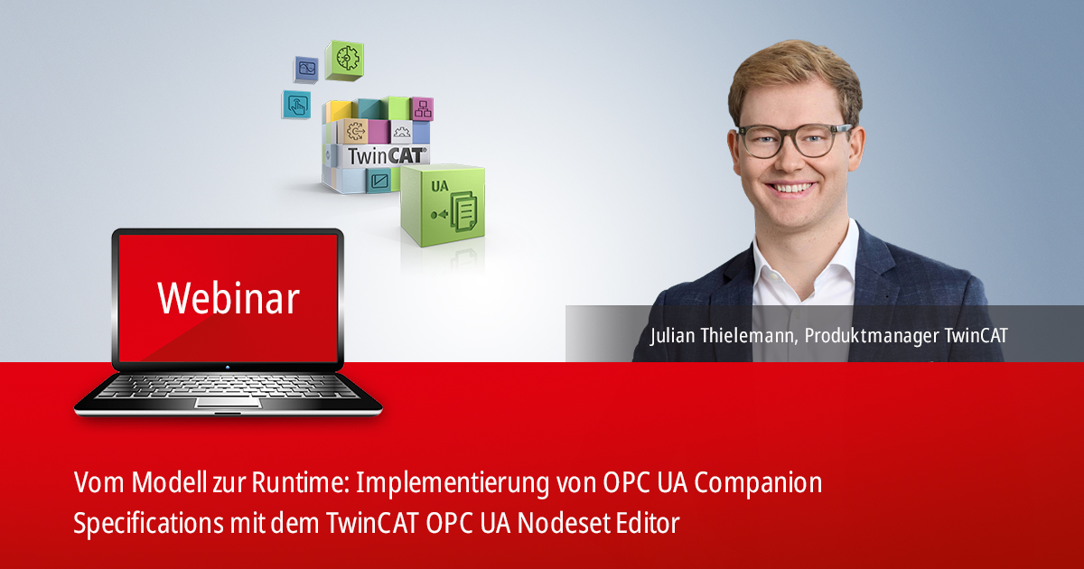 Erfahren Sie, wie TwinCAT OPC UA Companion Specifications in funktionierende Automatisierungslösungen umsetzt. Das Webinar behandelt semantische Interoperabilität, Produktkompatibilität, Anwendungsfälle, Funktionen, Lizenzierung und häufig gestellte Fragen. Im Rahmen einer Live-Demo wird der Ablauf vom Nodeset-Import bis zur SPS-Integration mit Client-Validierung, Datenzugriff und Laufzeit-Methodenaufrufen gezeigt.